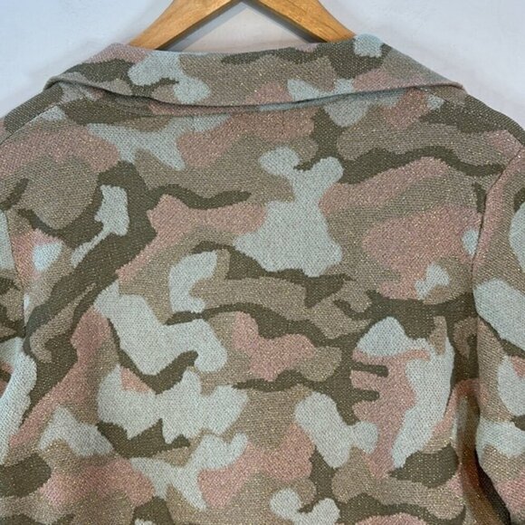 Gabby Isabella Camo Print Metallic Fringed Cardigan Size Small - Picture 9 of 11